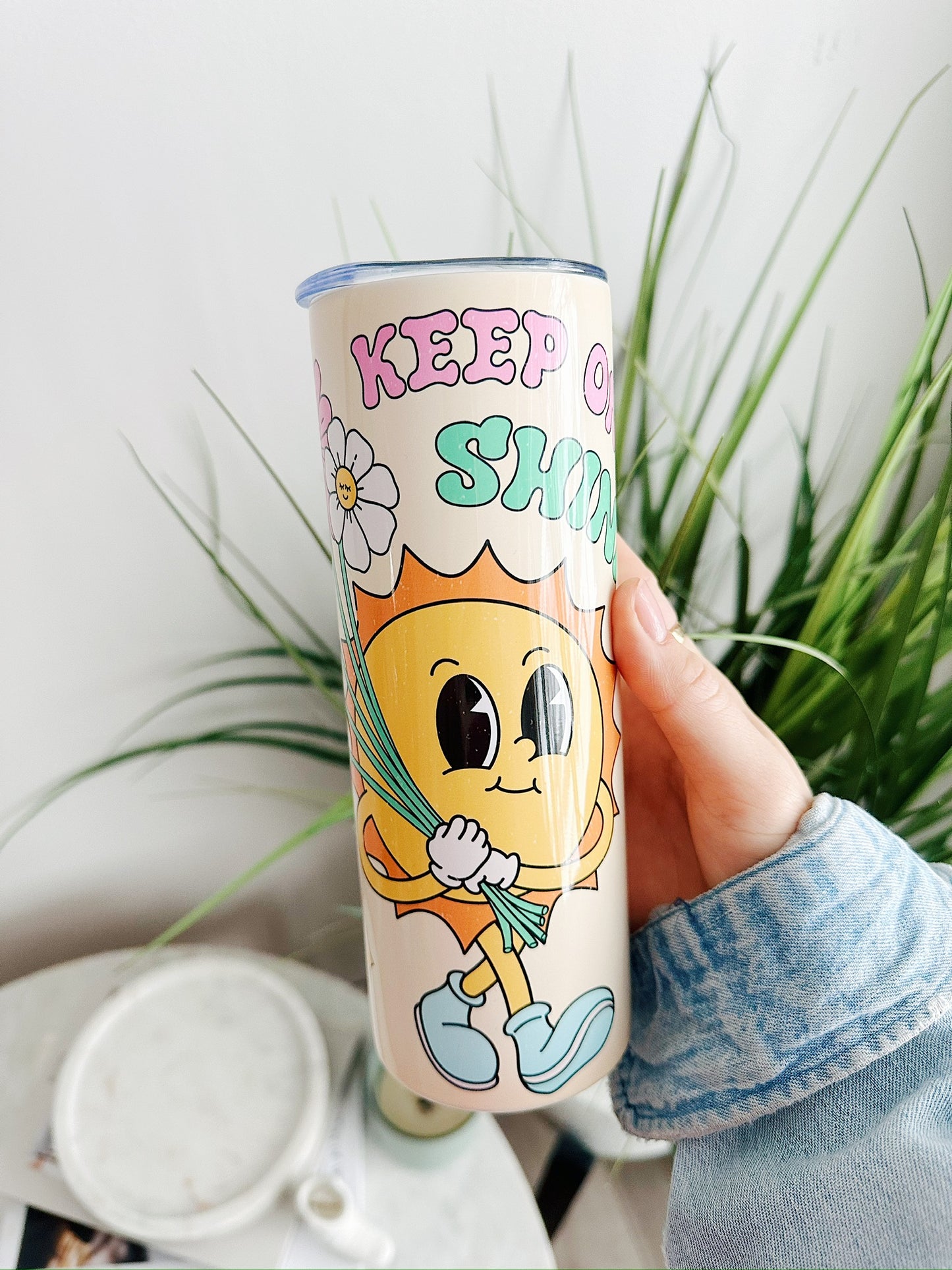 Keep On Shining - cute sun graphic, 20oz stainless steel Tumbler