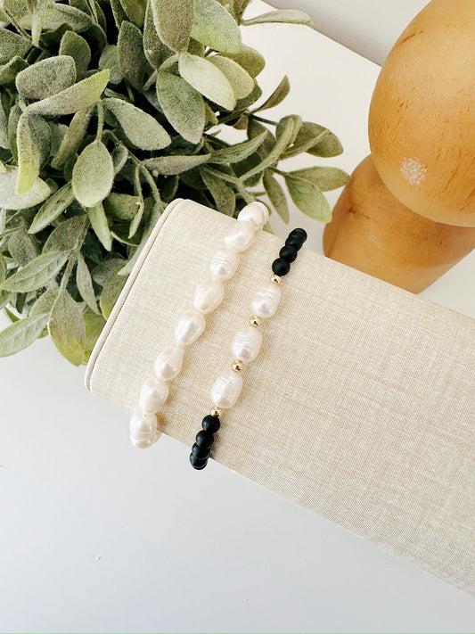Black Onyx & Fresh Water Pearl beaded bracelet set