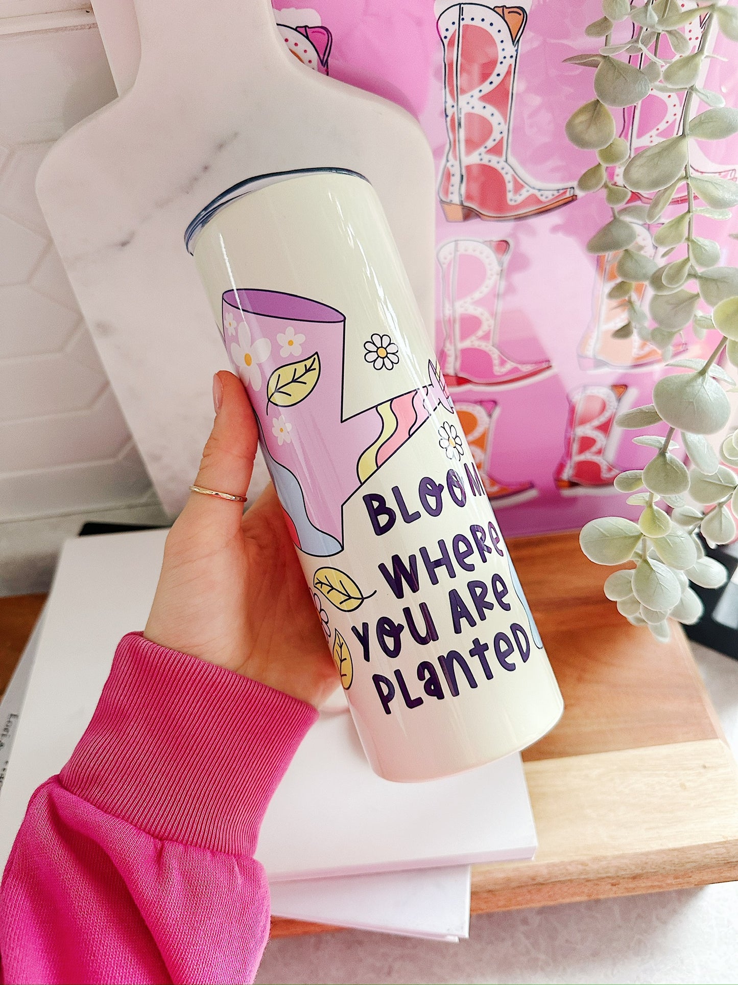 Bloom where you are planted - Watering Can graphic, 20oz stainless steel Tumbler