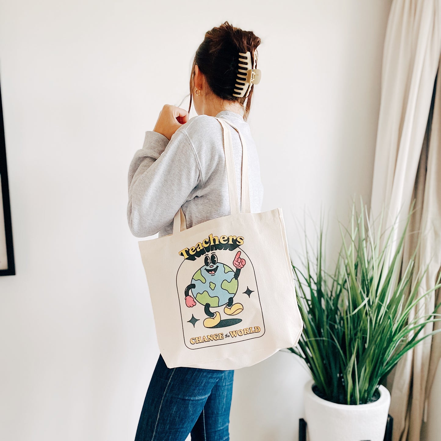 Teacher reusable canvas tote bag