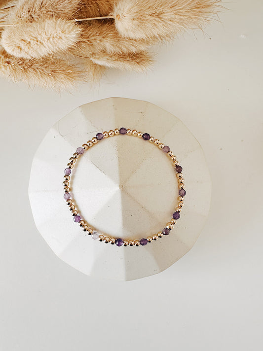 3MM Amethyst gemstone + Gold Filled Bracelet (February birthstone)
