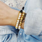White wood + Jasper Gemstone + Gold beaded bracelet set