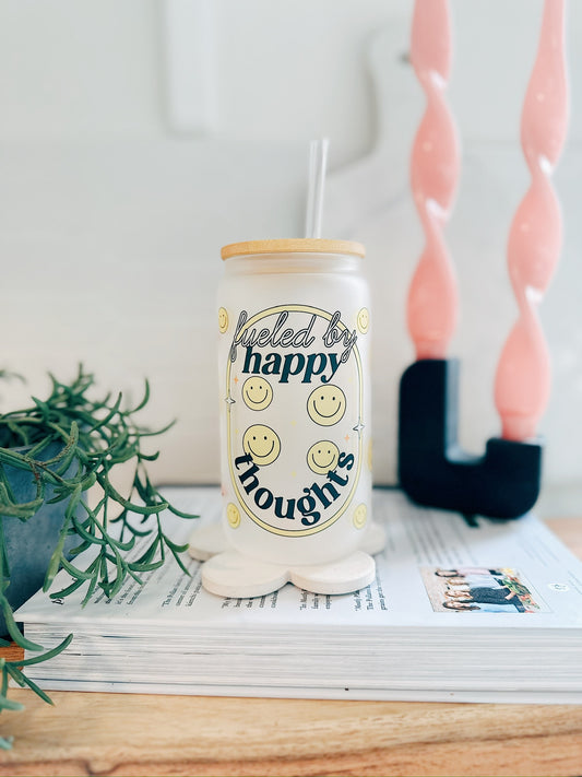Fueled By Happy Thoughts Smiley Libbey Glass