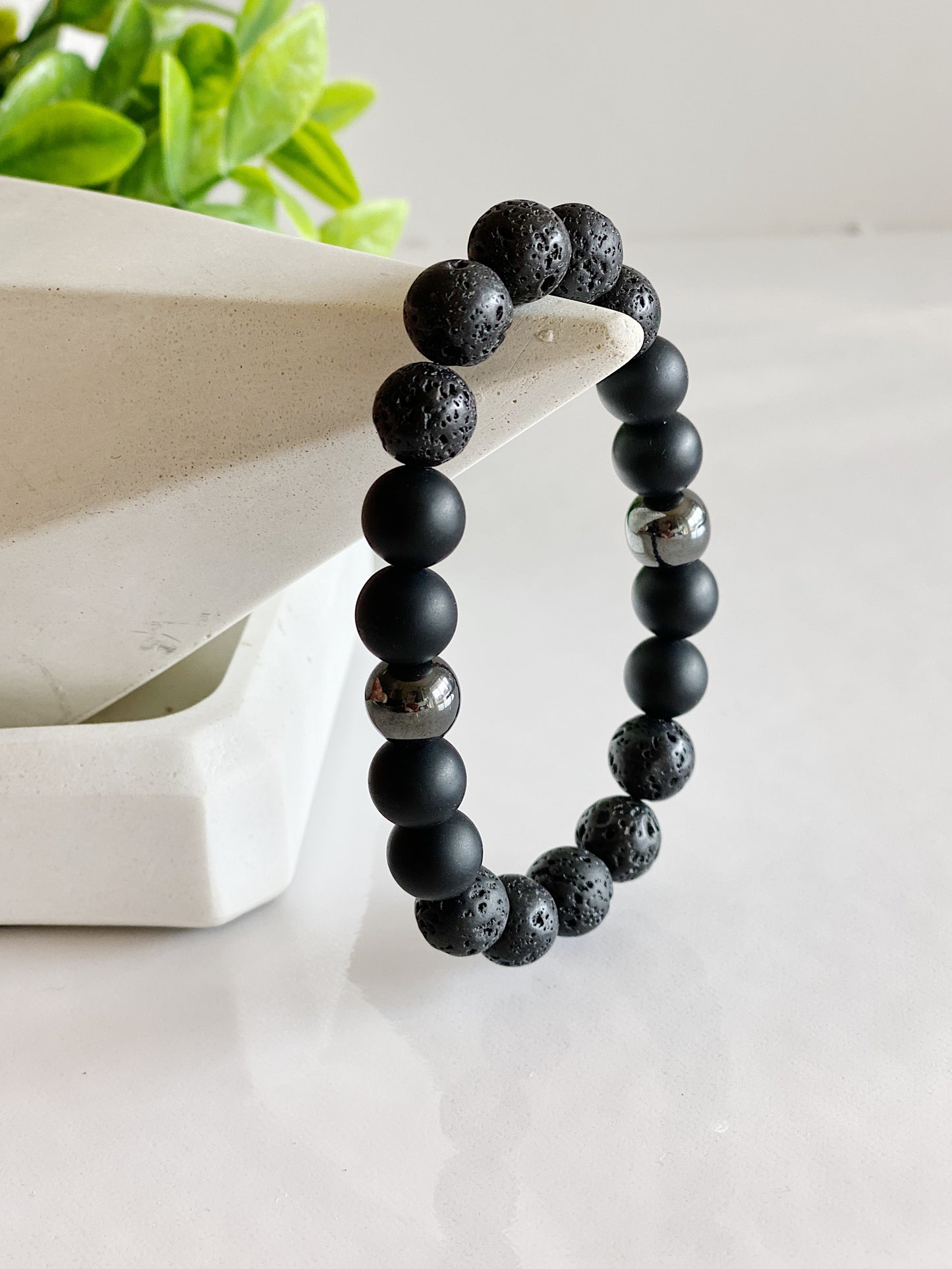 Black Onyx + Black lava bead bracelet - 10 MM