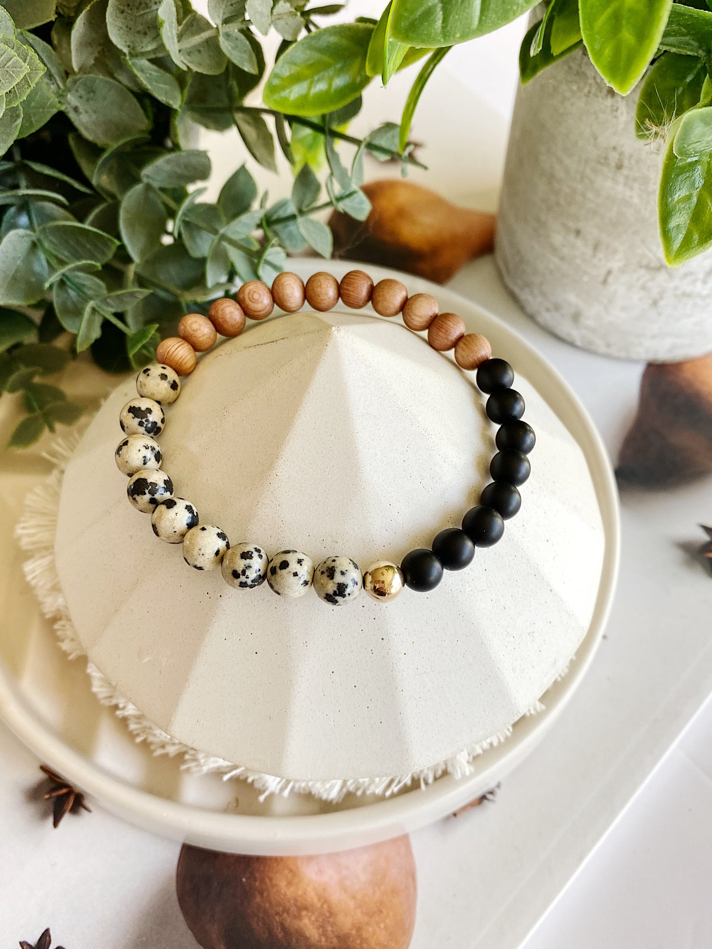 Rosewood/ Dalmatian & Onyx Beaded Bracelet Set