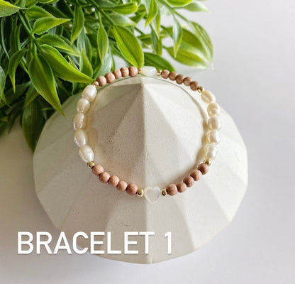 Pearl + Rose Wood Bracelet
