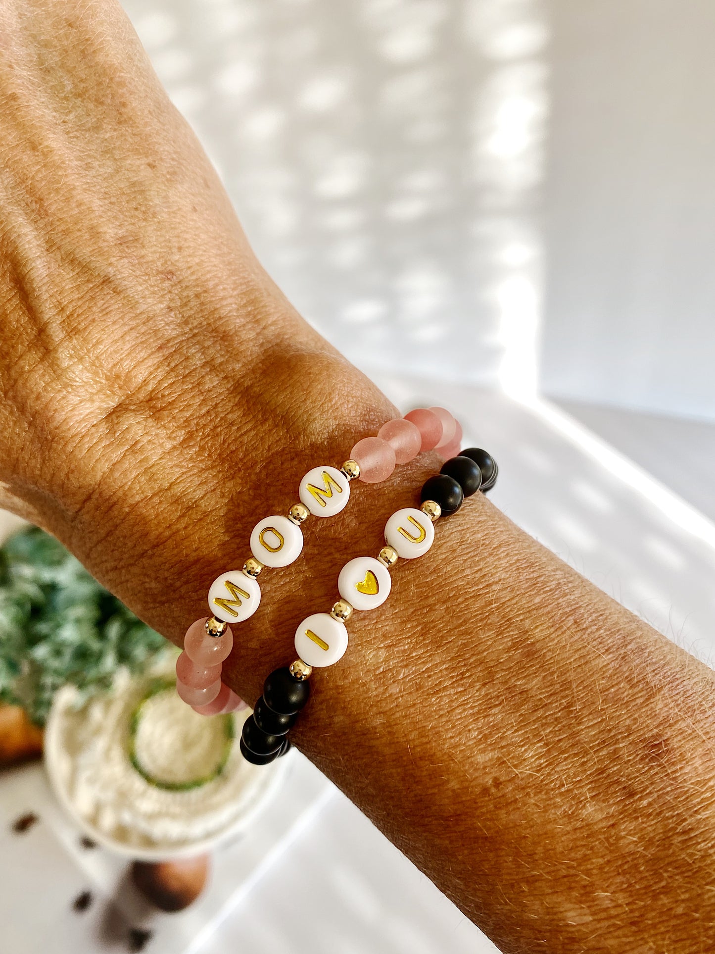 Personalized Gold Letter + Gemstone bead bracelet