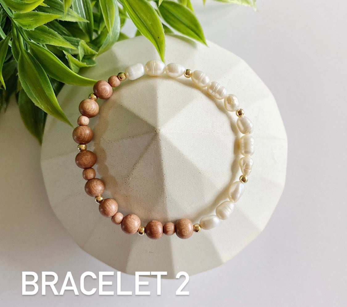 Pearl + Rose Wood Bracelet