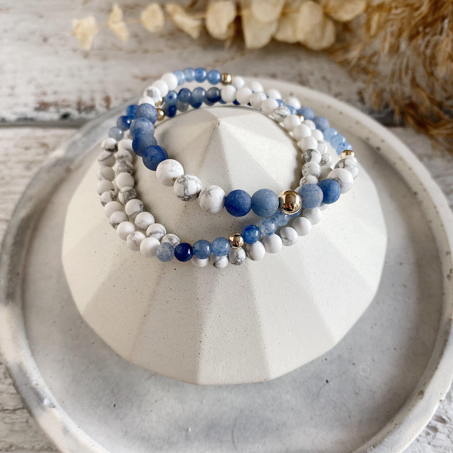 Mini Howlite + Blue Aventurine - Bracelet Stacking Set