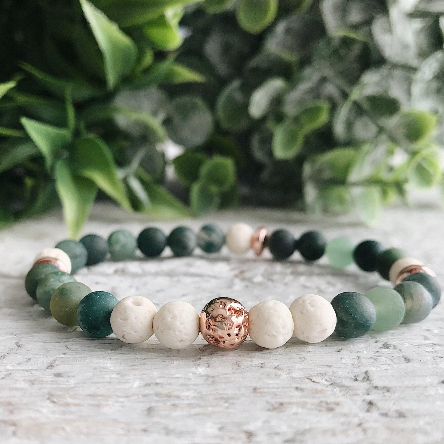 Moss Agate + Rose Gold - 6 MM
