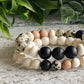 Dalmatian Jasper + White Wood  + Matte Onyx bead bracelets