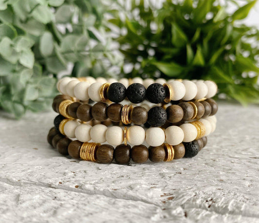 Minimalist Wood bead bracelet Set